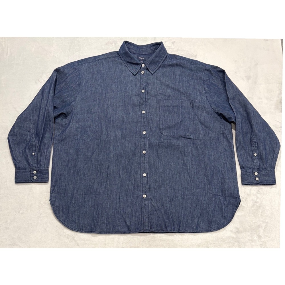 NEW J Crew Womens Chambray Oversized Button Down Shirt Blue XXL Miniamalist